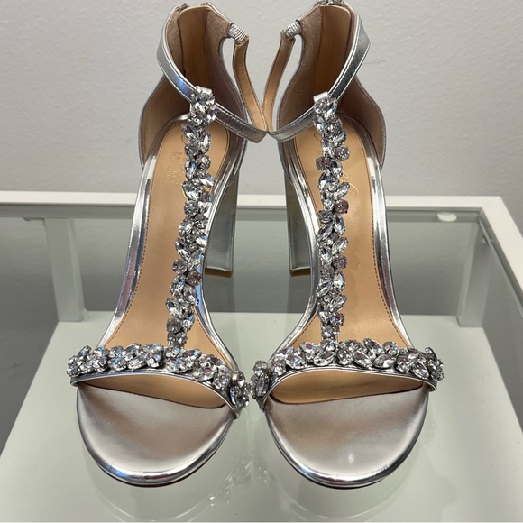 Jewel Badgley Mischka Silver Rhinestone High Heels Size 7.5 - Picture 10 of 16
